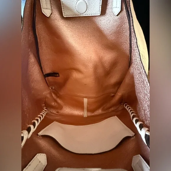 Aimee Kestenberg Leather Shoulder Bag Tote Purse Cream and Copper Lining - Picture 8 of 15